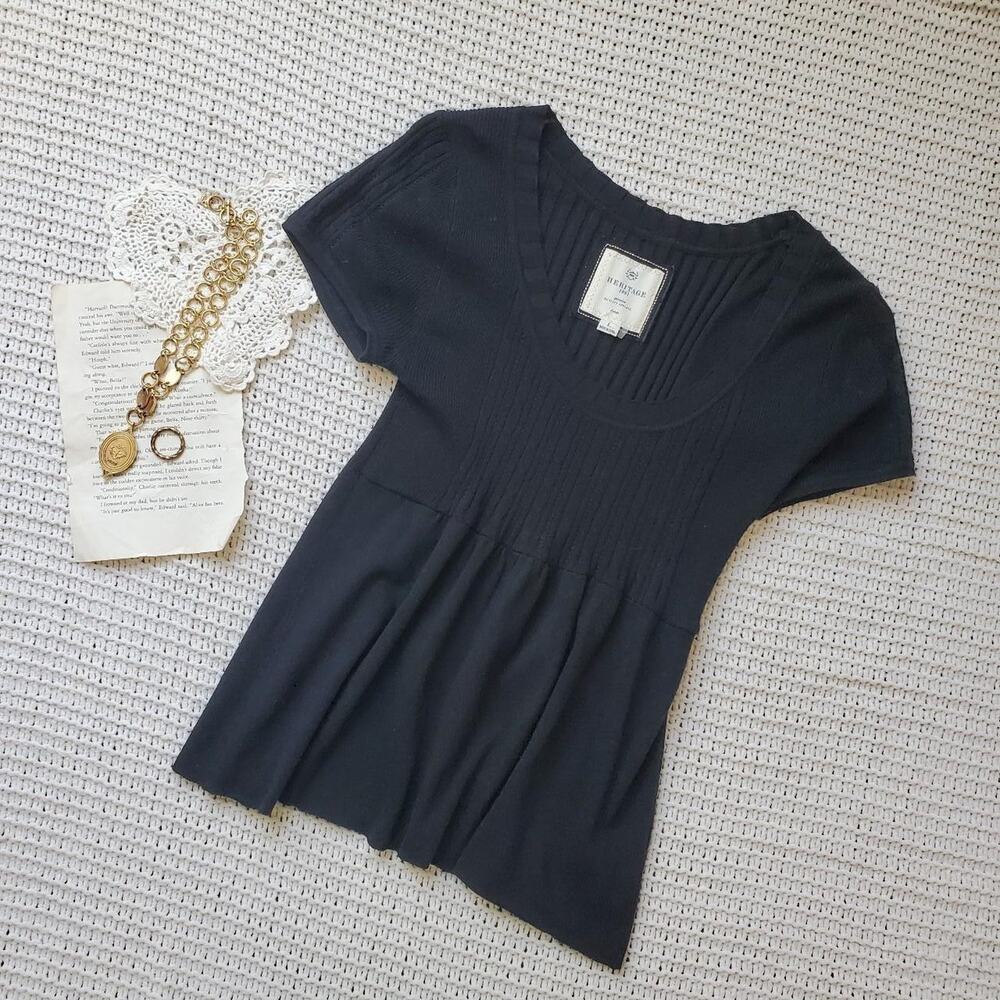 Black y2k heritage baby doll short sleeve top